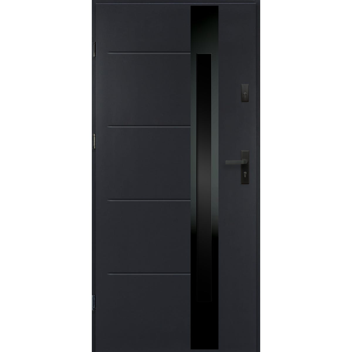 O.K.DOORS Drzwi stalowe zewnętrzne wejściowe Ariadna Black Passive 90 antracytowe 90 lewe