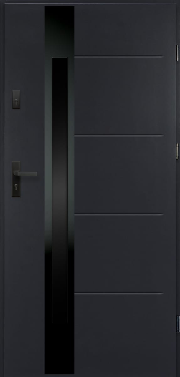 O.K.DOORS Drzwi stalowe zewnętrzne wejściowe Ariadna Black Passive 90 antracytowe 90 prawe