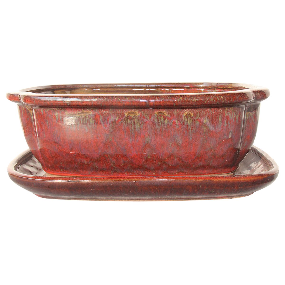 Cermax Donica do drzewka Bonsai ceramiczna z podstawką 26.2x21 cm czerwona