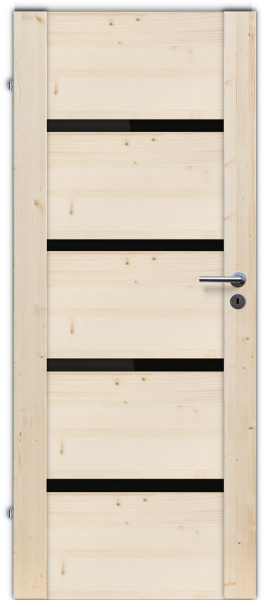 Drzwi wewnętrzne drewniane świerkowe surowe pokojowe Skogen Nero 80 lewe
