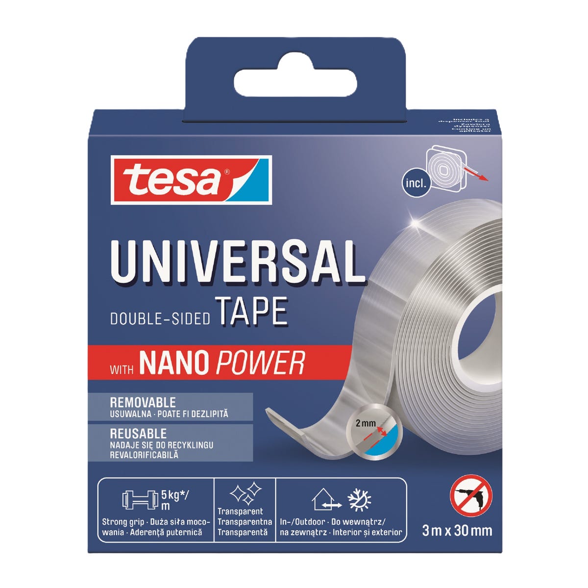 Taśma montażowa dwustronna uniwersalna Nano Power 1 x 3 m Tesa