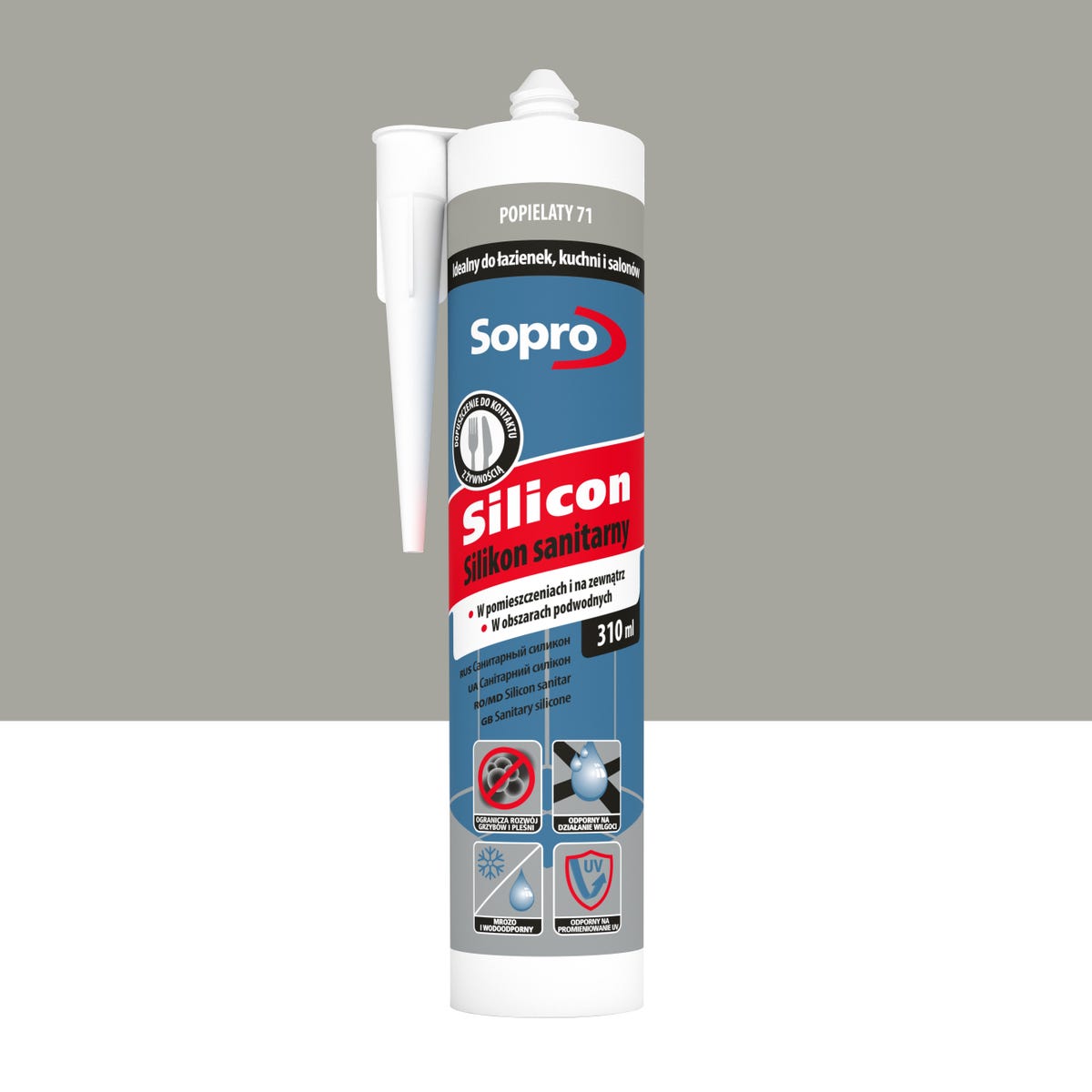 Sopro Silikon sanitarny 310 ml Popielaty 71