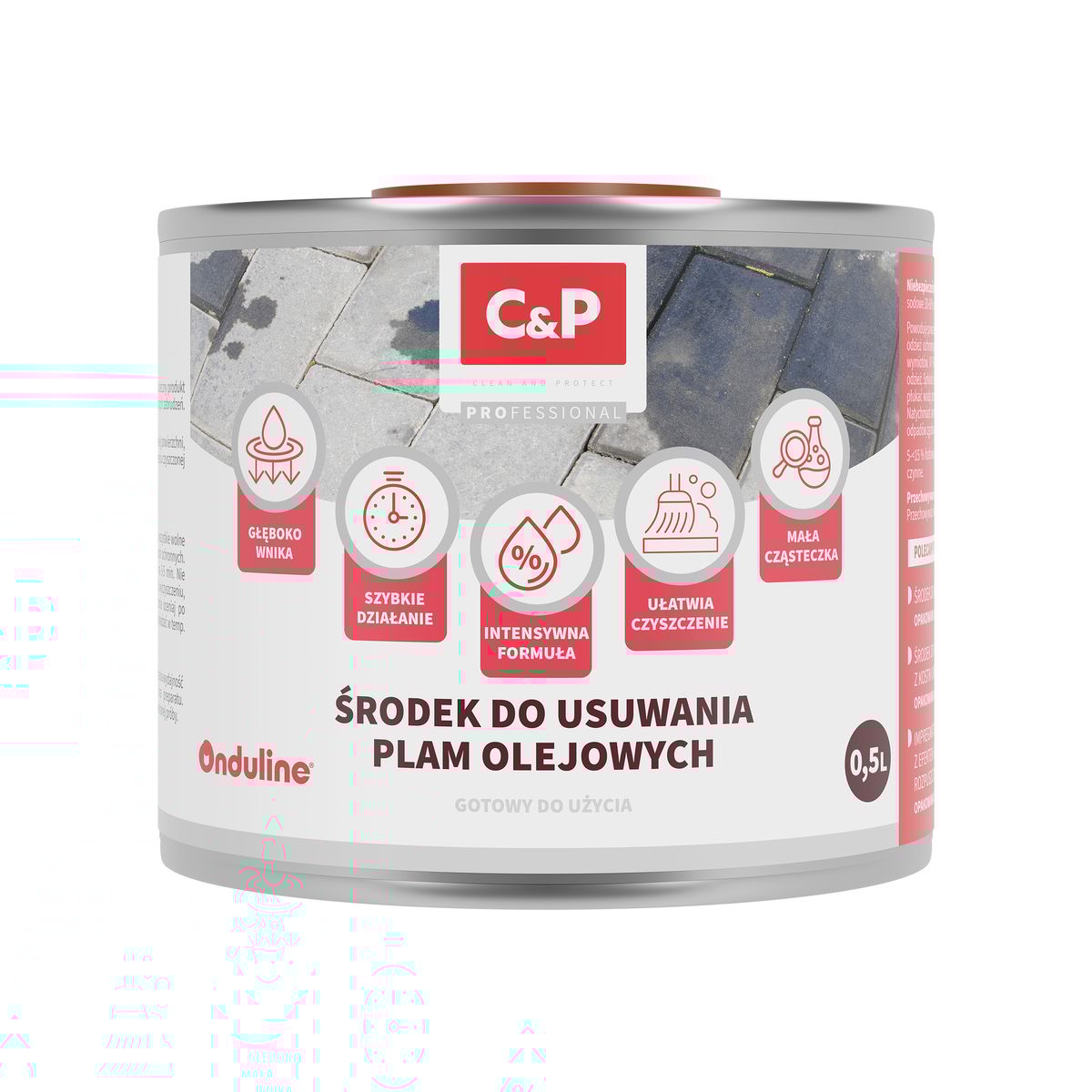 Dezaktywator powierzchniowy środek do czyszczenia plam oleju z kostki brukowej i betonu C&P 0.5 litra