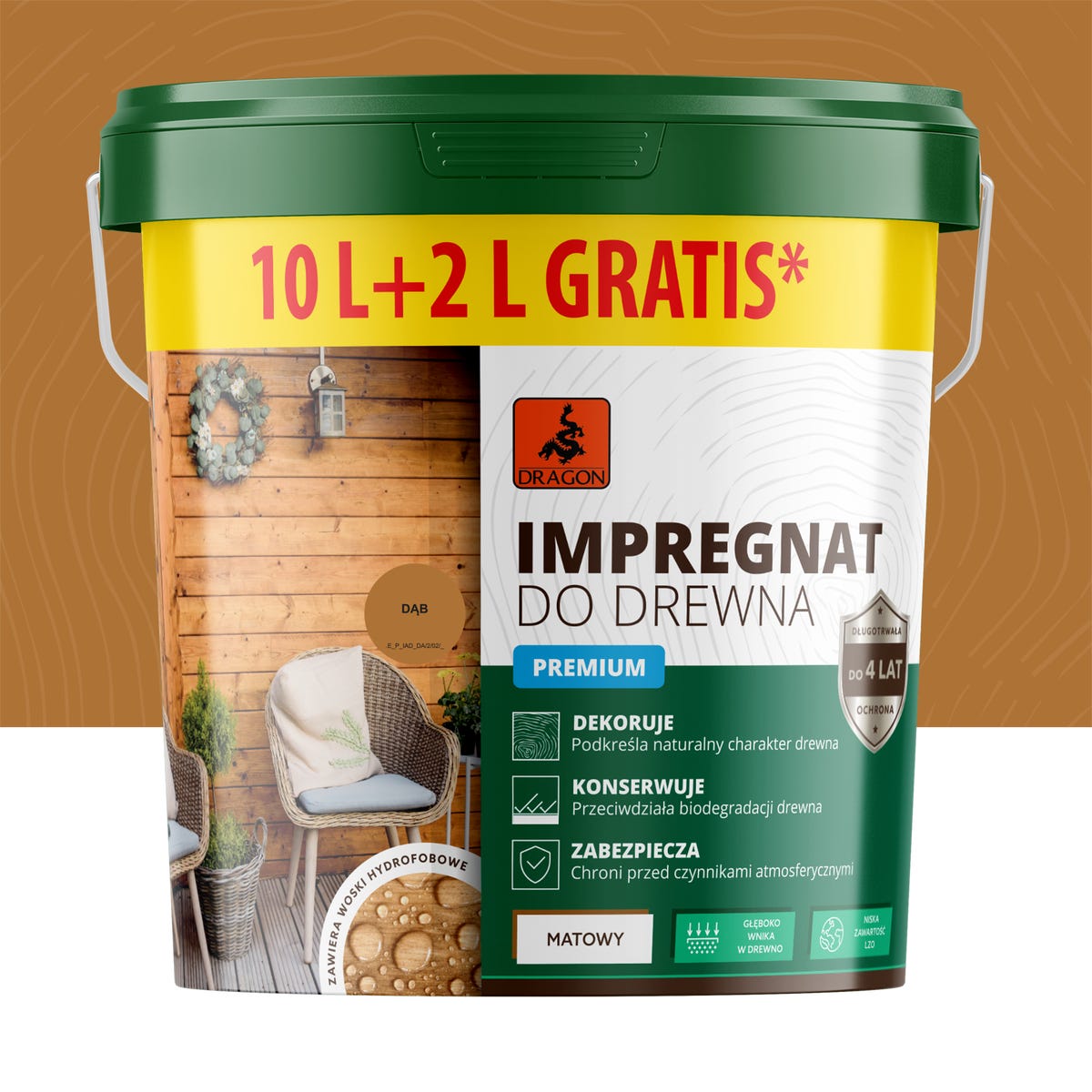 Dragon Impregnat akrylowy do drewna Dąb 10 l + 20%