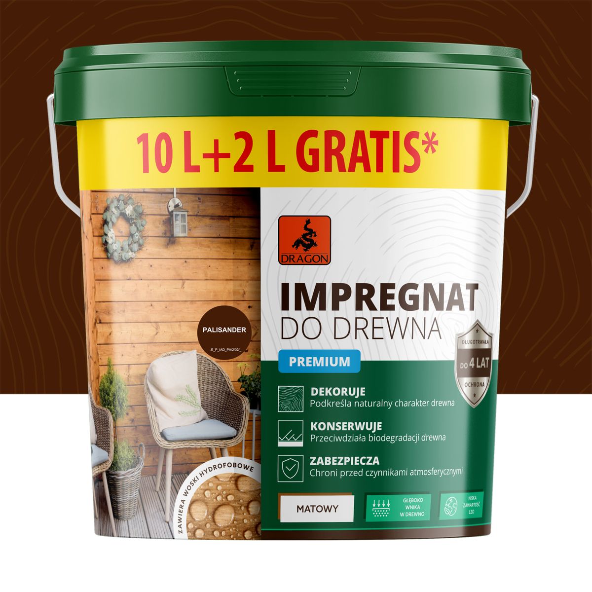 Dragon Impregnat akrylowy do drewna Palisander 10 l + 20%