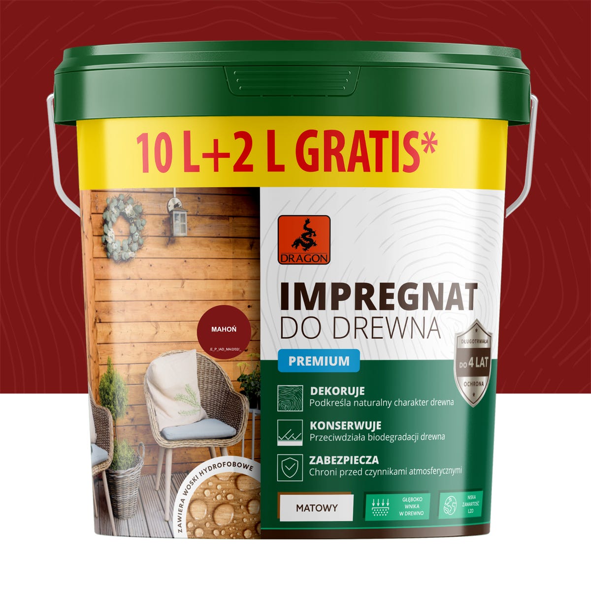 Dragon Impregnat akrylowy do drewna Mahoń 10 l + 20%
