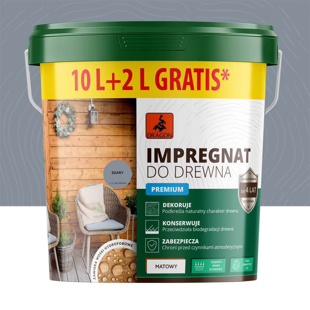 Dragon Impregnat akrylowy do drewna Szary 10 l + 20%