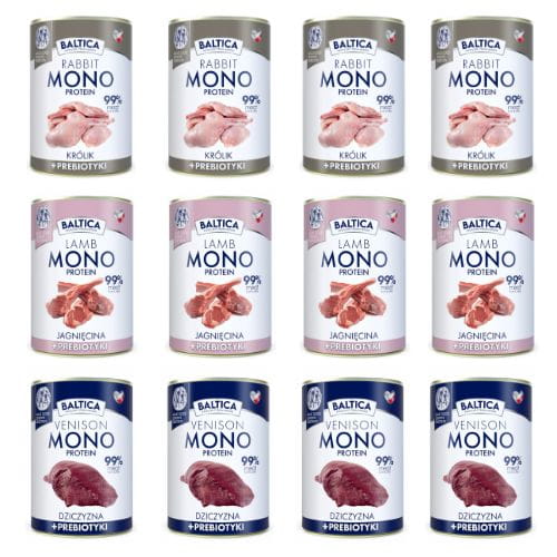 BALTICA Monobiałkowa Karma Mokra Dla Psa Mix smaków 12x400g