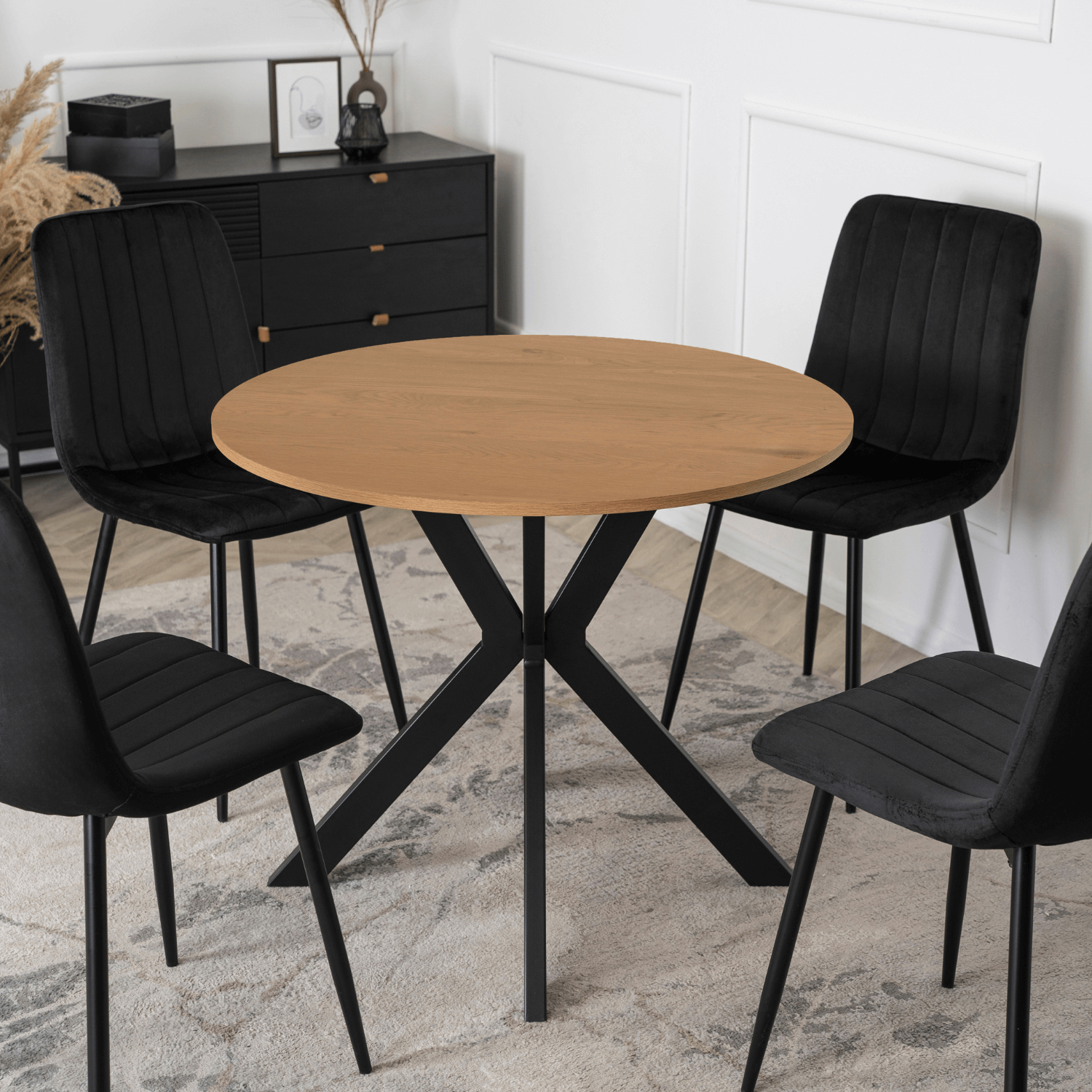 Stół Okrągły LAUREN 80 cm Dąb Złoty/Czarny Loft Nowoczesny