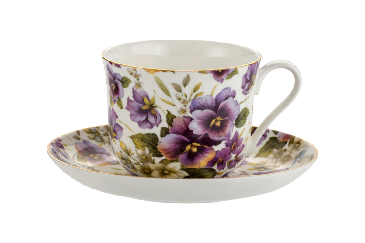 Filiżanka ze spodkiem porcelana do herbaty bratki