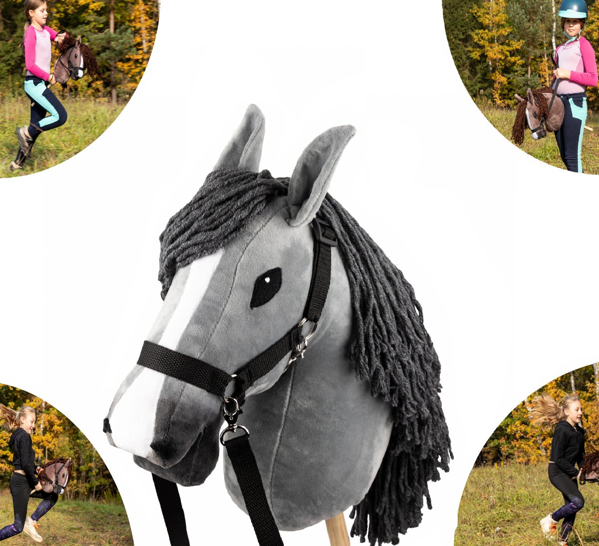 Hobby Horse Koń Na Kiju Konik Szary + Wodze + Kantar Hobby Horsing