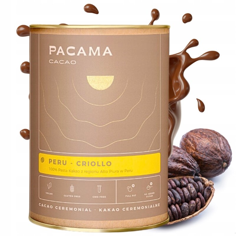 Kakao 100% ceremonialne criollo pełnotłuste niealkalizowane bez cukru Peru