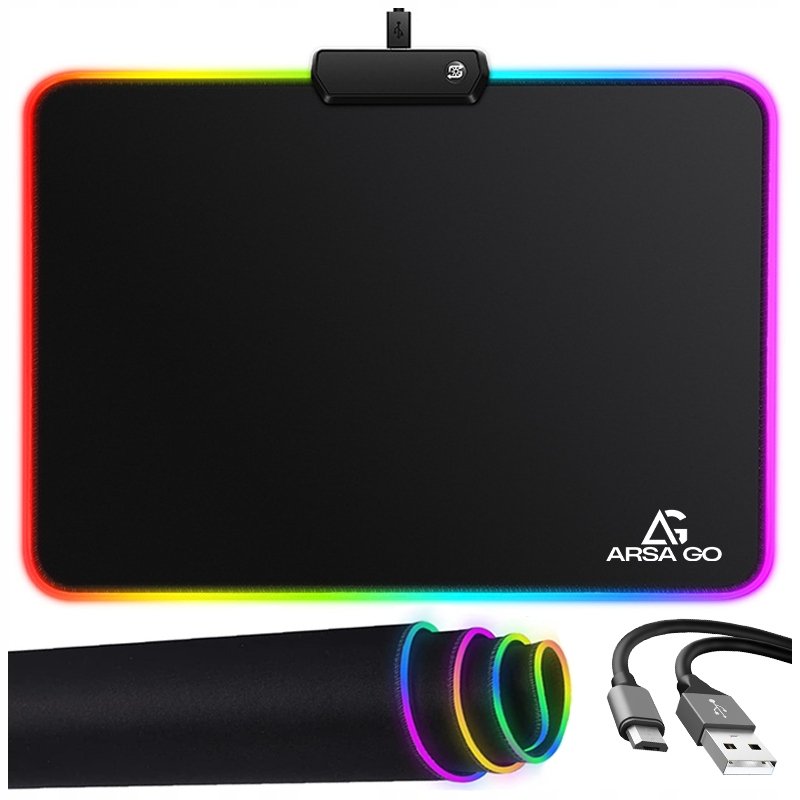PODKŁADKA POD MYSZKĘ GAMINGOWA LED RGB 35x25 NA BIURKO CZARNA NA PREZENT