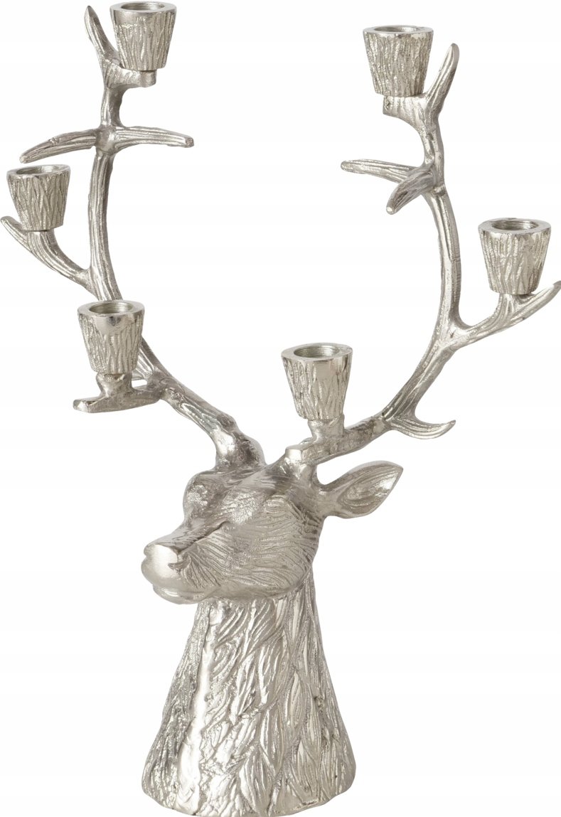 Świecznik srebrny na 6 świec poroże jelenia niklowane aluminium Kandelabr