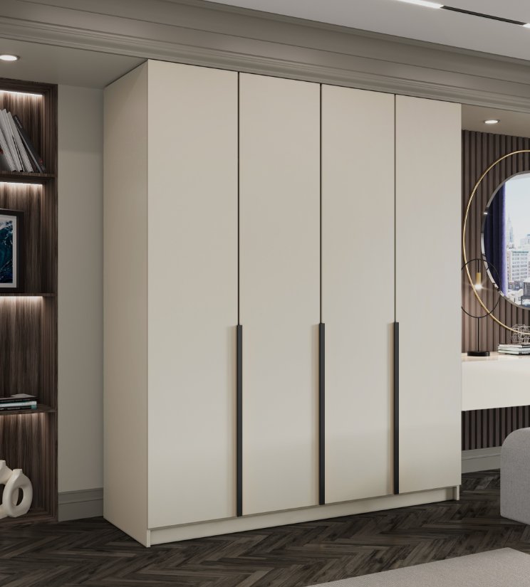 Szafa LIZA 4-drzwiowa na zawiasach 200cm kolor kaszmir + czarne uchwyty