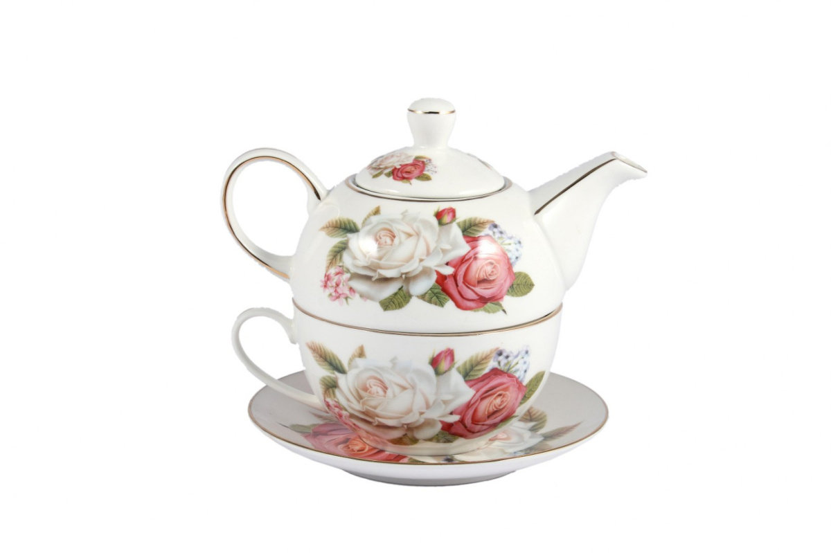 FILIŻANKA + DZBANEK + SITKO RÓŻE TEA FOR ONE