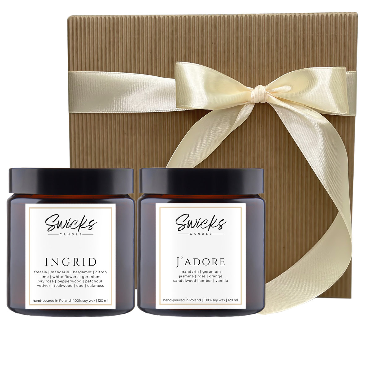 Świeczki sojowe w pudełku prezentowym dla mamy, siostry, przyjaciólki, żony 2x120ml JADORE+INGRID