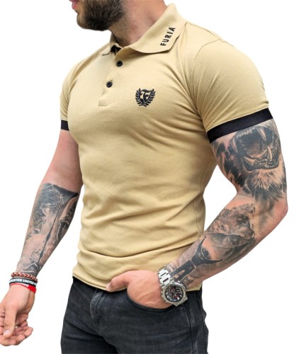 Koszulka polo beżowa męska haft Furia