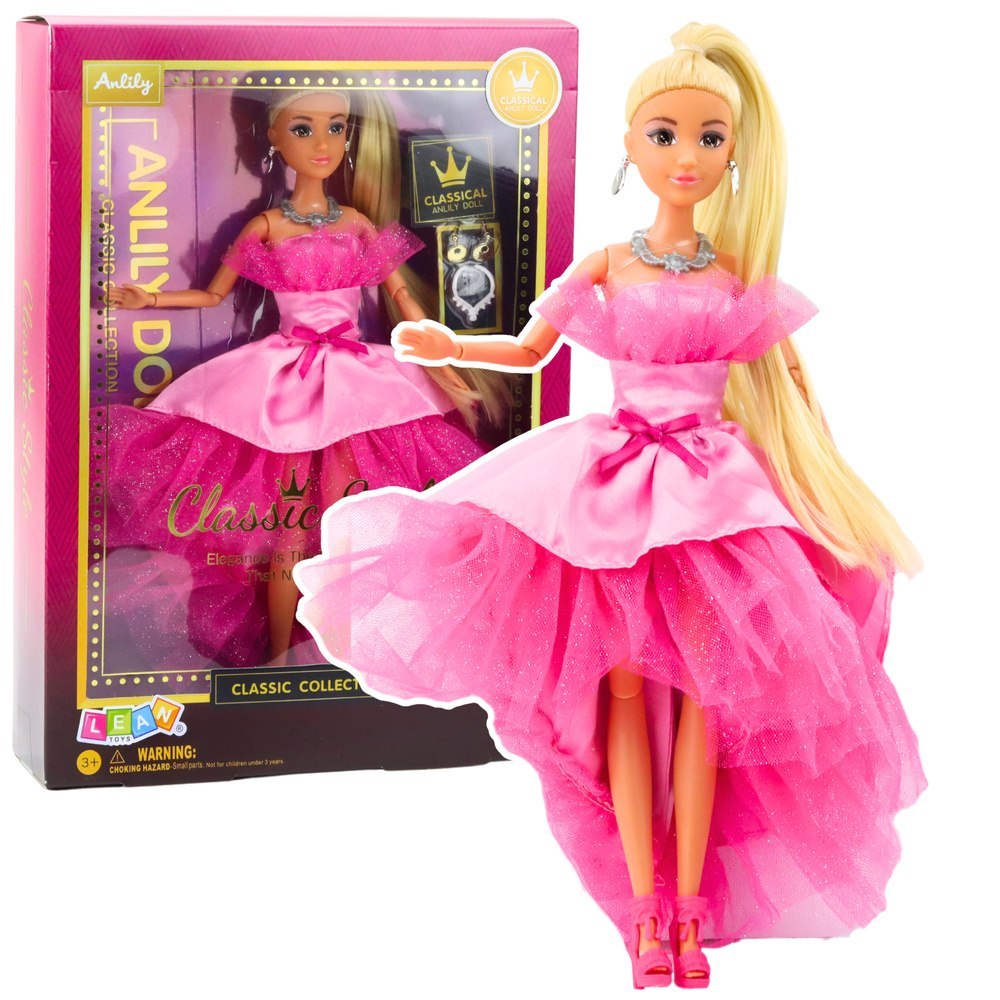 Lalka Anlily Brokatowa Suknia Balowa Różowa Ruchome Kończyny Blond Włosy LEAN Toys