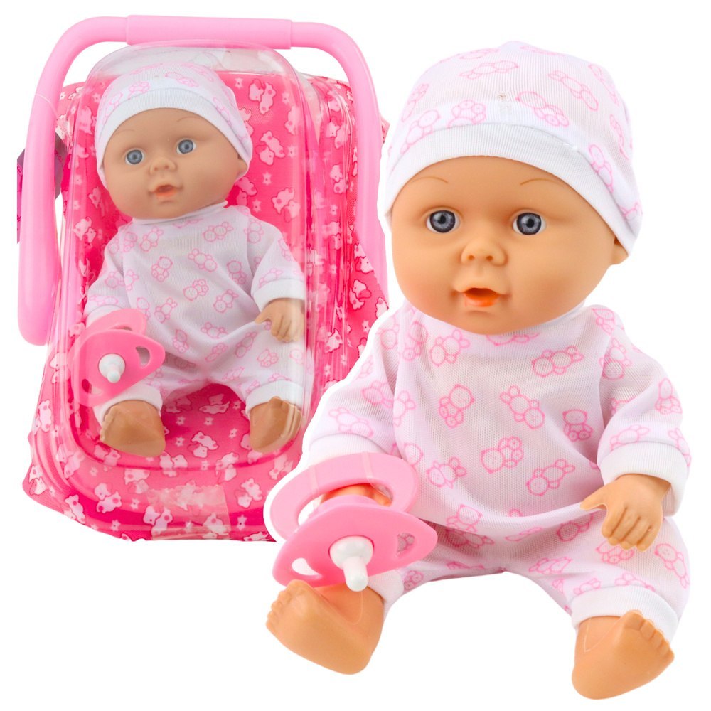 Lalka Bobas W Nosidełku Piżamka Czapeczka Smoczek Różowe LEAN Toys