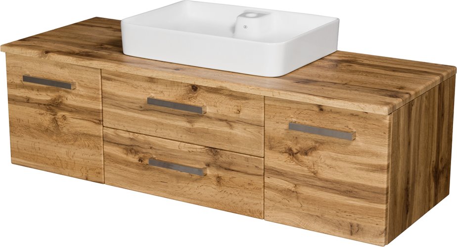 Szafka wisząca z umywalką nablatową kolor dąb naturalny 140 cm seria Fokus NE