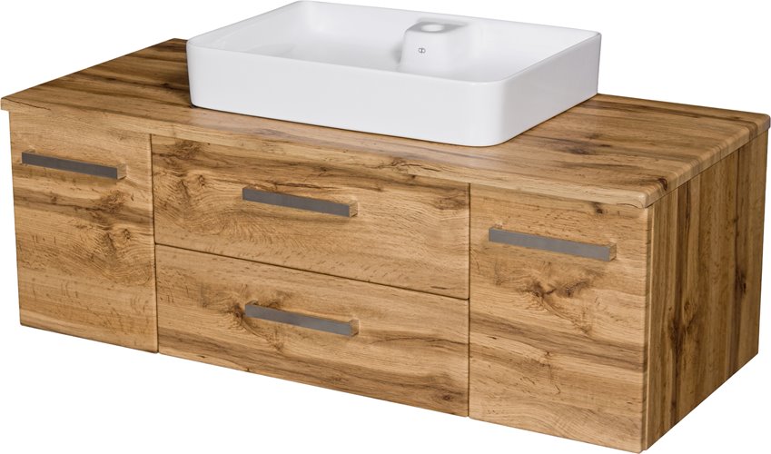 Szafka wisząca z umywalką nablatową kolor dąb naturalny 120 cm seria Fokus NE