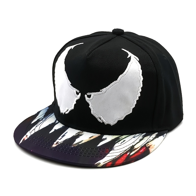TEMU Czapka baseballowa z haftem Venom - czarno-biała , lekki poliestr, regulowana snapback do codziennego noszenia, czapka w stylu hip-hopu,