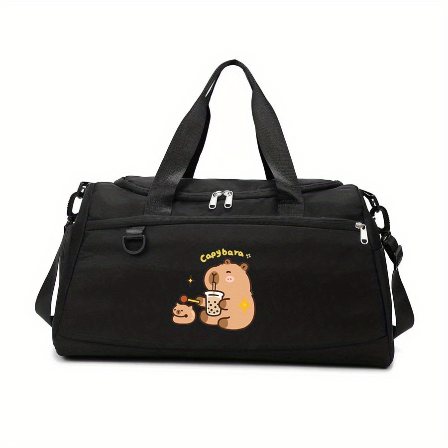 TEMU 1 szt. Urocza Torba na Ramię z Nadrukiem Kapibary - Duża Pojemność, Regulowany Pasek, Zamek Błyskawiczny - Wytrzymała Poliestrowa Torebka Dla