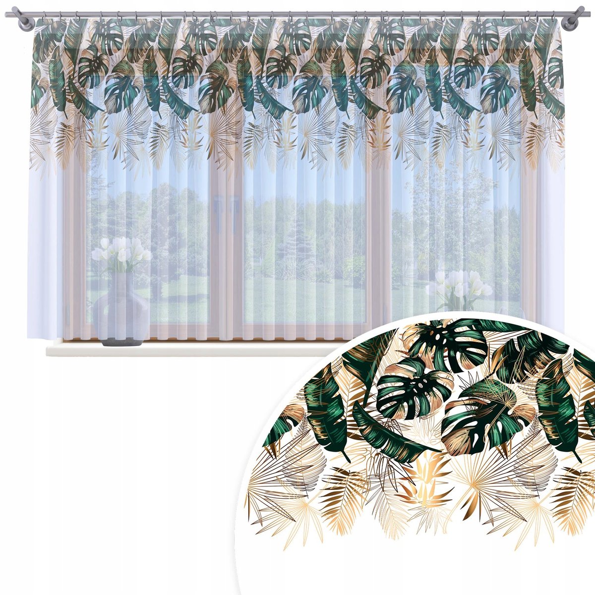 FIRANA GOTOWA WOAL 500X150 BARWIONA WZÓR NA ŻABKI TAŚMIE FIRANY 050