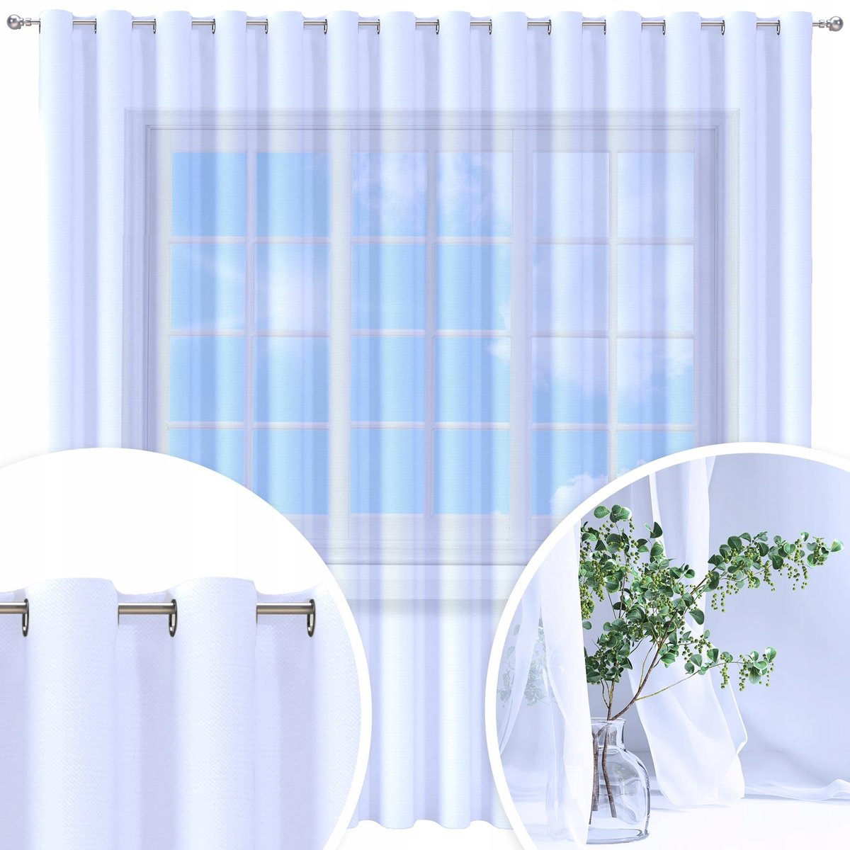 FIRANA GOTOWA WOAL BIAŁA 500X260 CM ZASŁONA PRZELOTKI FIRANY NA PRZELOTKACH
