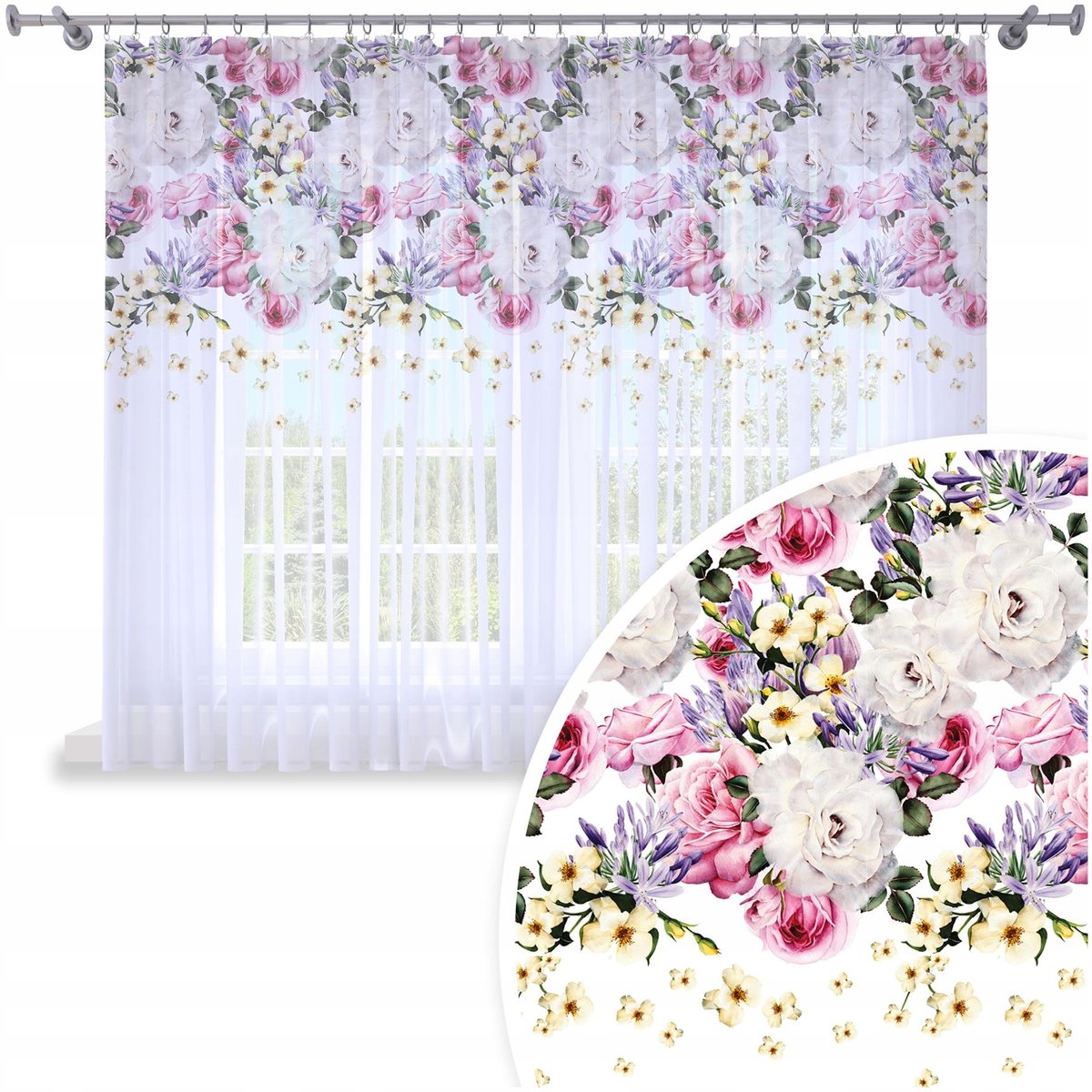 FIRANA GOTOWA WOAL 400X160 BARWIONA WZÓR NA ŻABKI TAŚMIE FIRANY 010