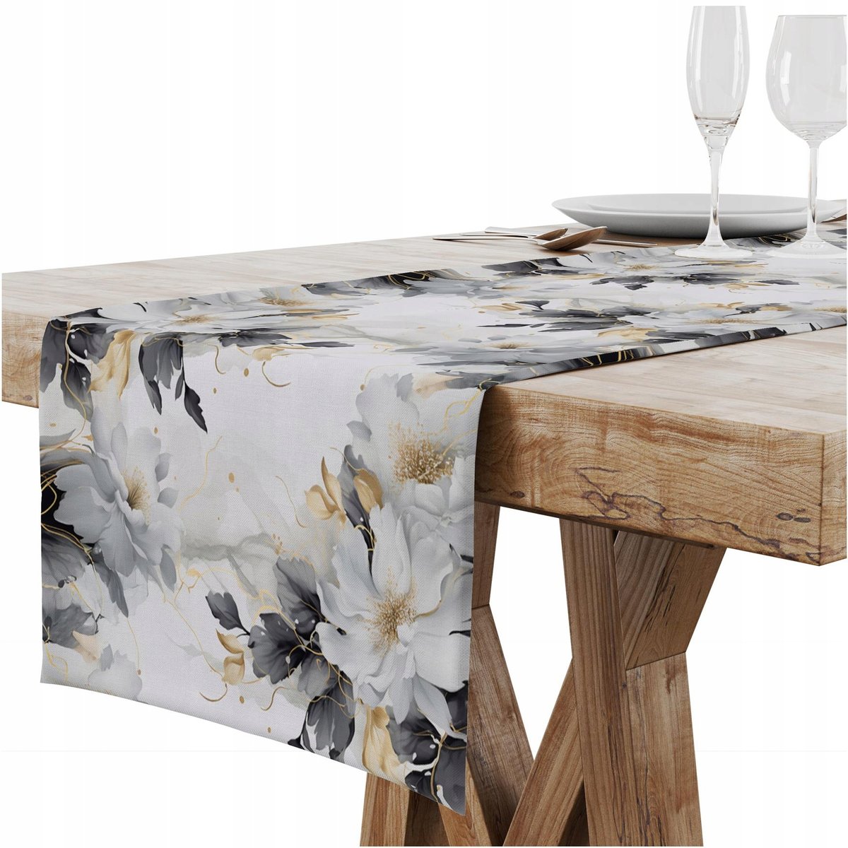 BIEŻNIK OBRUS NA STÓŁ MATOWY GŁADKI 40X120 CM DEKORACYJNY KWIATY WZÓR 225