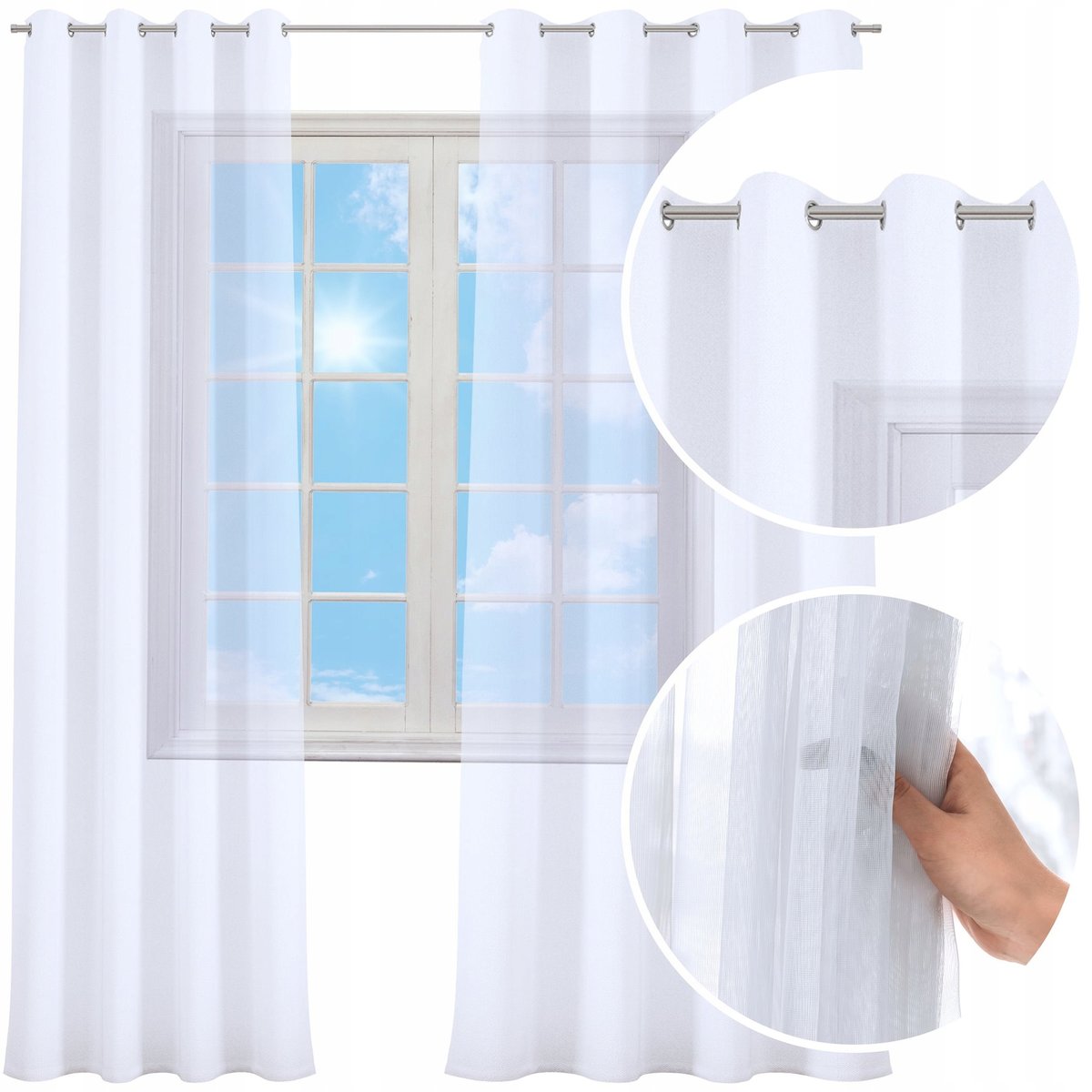FIRANA GOTOWA WOAL BIAŁA 145X220 CM ZASŁONA PRZELOTKI FIRANY NA PRZELOTKACH