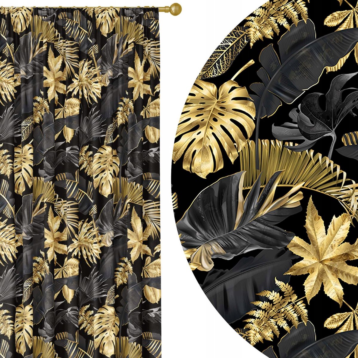 GOTOWE ZASŁONY NA ŻABKI TAŚMIE 140X240 ZASŁONA DO SALONU POKOJU LIŚCIE 101