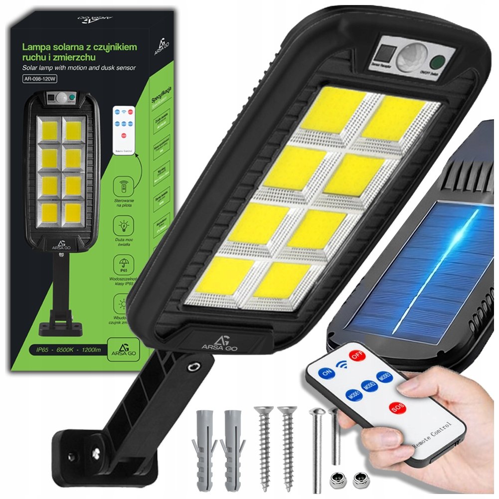 Lampa Solarna Zewnętrzna Ogrodowa Z Czujnikiem Ruchu Led 1200Lm + Uchwyt