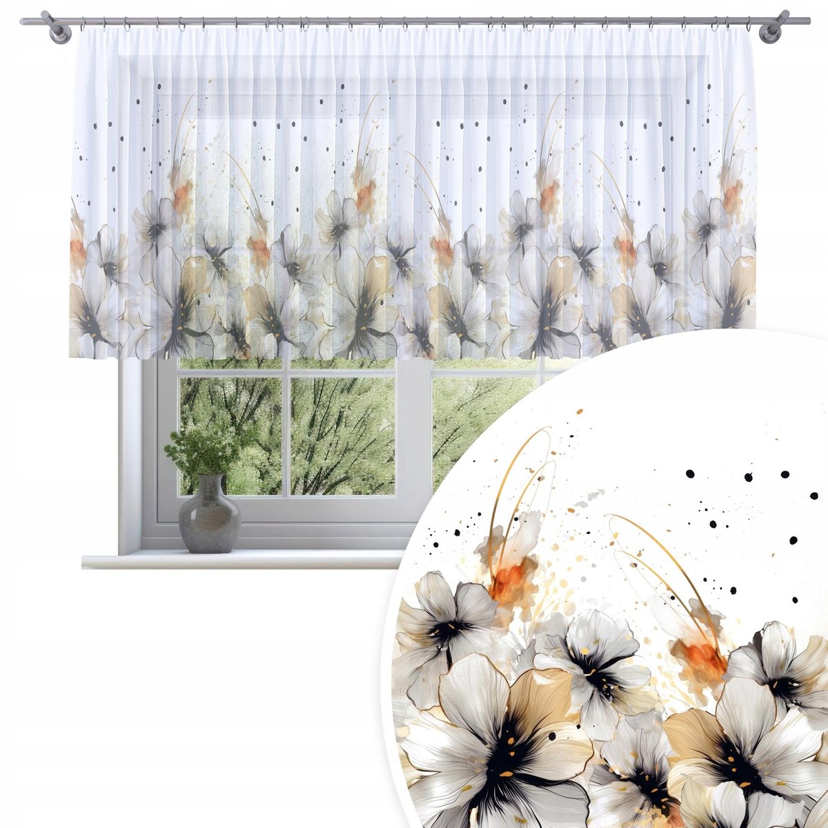 FIRANA GOTOWA WOAL 400X120 BARWIONA WZÓR NA ŻABKI TAŚMIE FIRANY 202