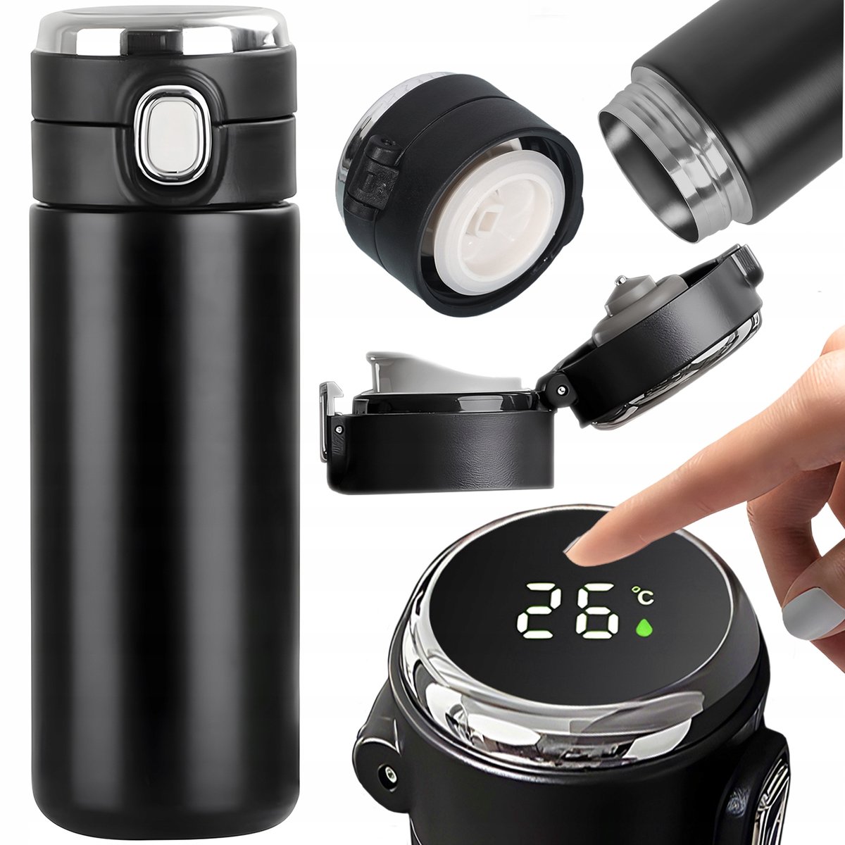 KUBEK TERMICZNY TERMOS Z USTNIKIEM 420ML WYŚWIETLACZ LCD SZCZELNY NA KAWĘ