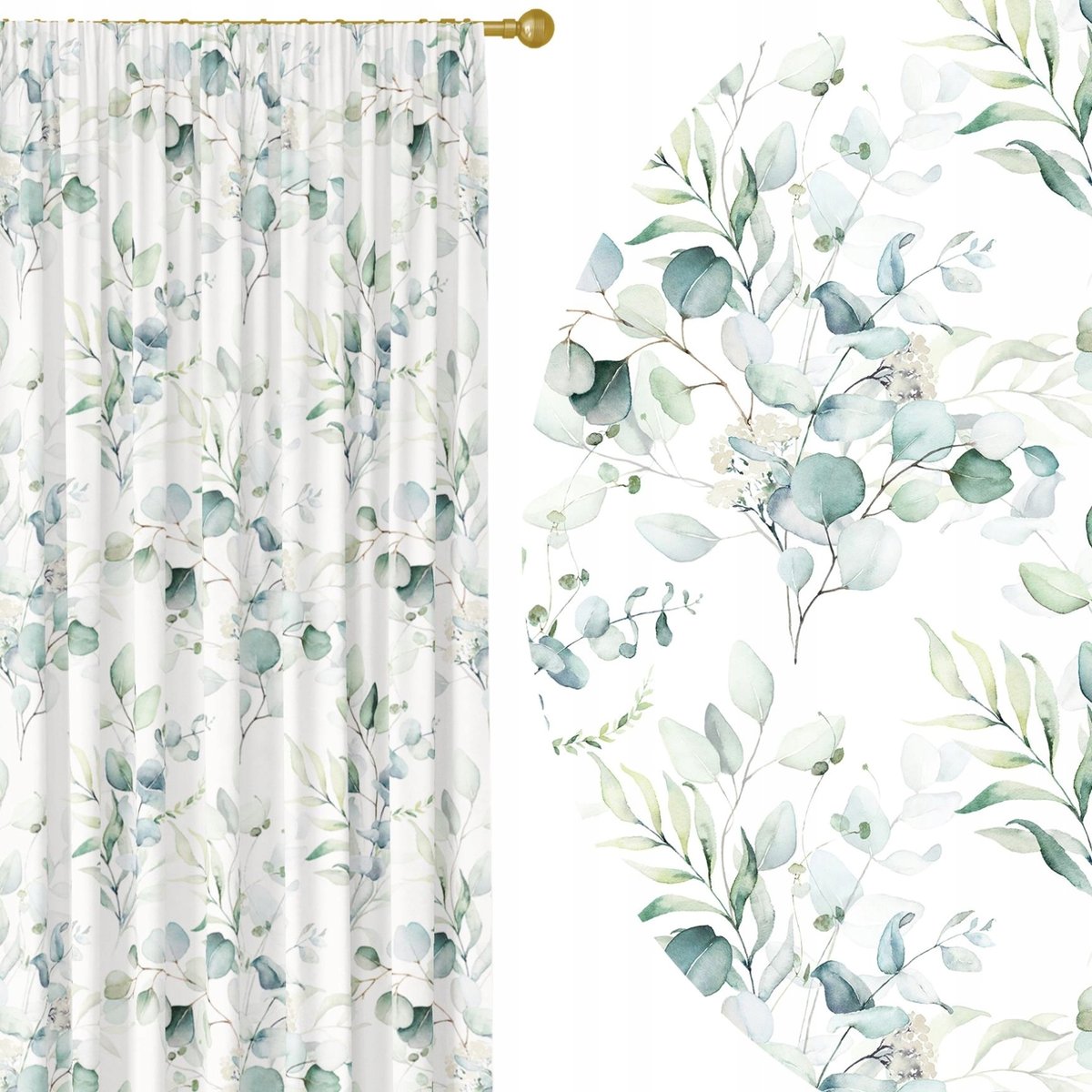 GOTOWE ZASŁONY NA ŻABKI TAŚMIE 140X240 ZASŁONA DO SALONU POKOJU LIŚCIE 073