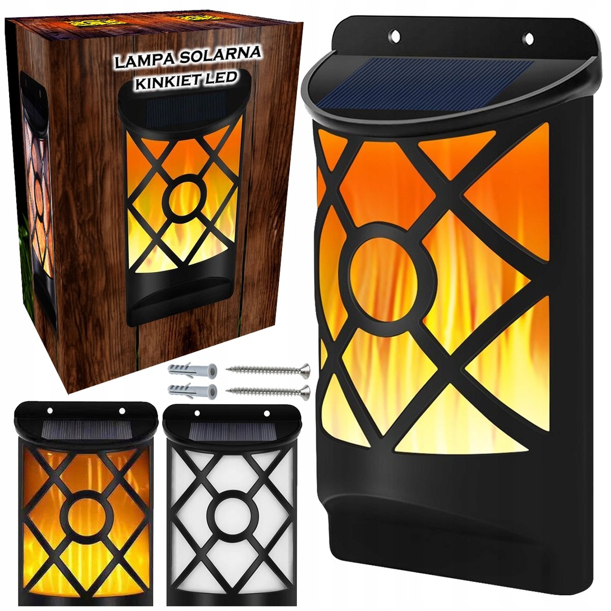 Lampa Solarna Kinkiet Led Efekt Płomienia Elewacyjna Z Czujnikiem Zmierzchu