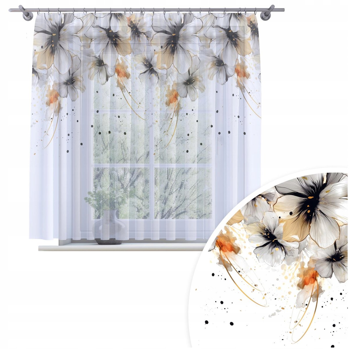 FIRANA GOTOWA WOAL 200X150 BARWIONA WZÓR NA ŻABKI TAŚMIE FIRANY 202