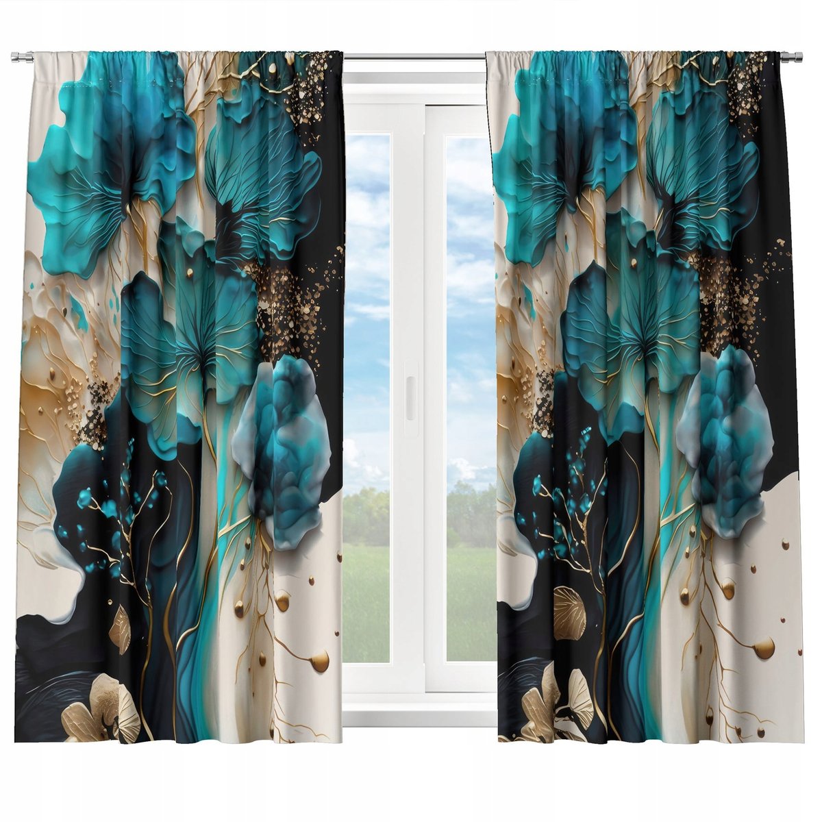 GOTOWE ZASŁONY KRÓTKIE NA ŻABKI TAŚMIE 140X160 ZASŁONA DO KUCHNI KWIATY 136