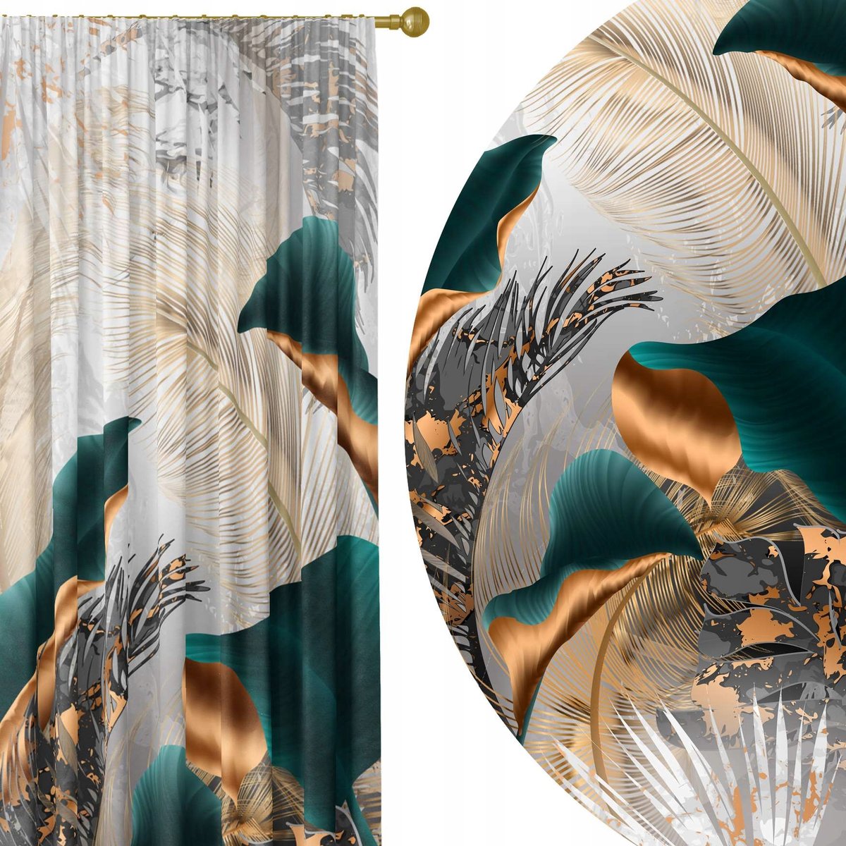 GOTOWE ZASŁONY NA ŻABKI TAŚMIE 140X230 ZASŁONA DO SALONU POKOJU LIŚCIE 111