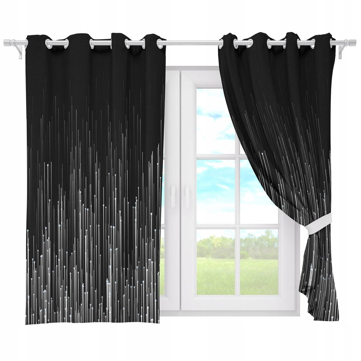 ZASŁONY GOTOWE NA PRZELOTKACH KRÓTKIE 140x160 ZASŁONA PRZELOTKI CZARNA 093