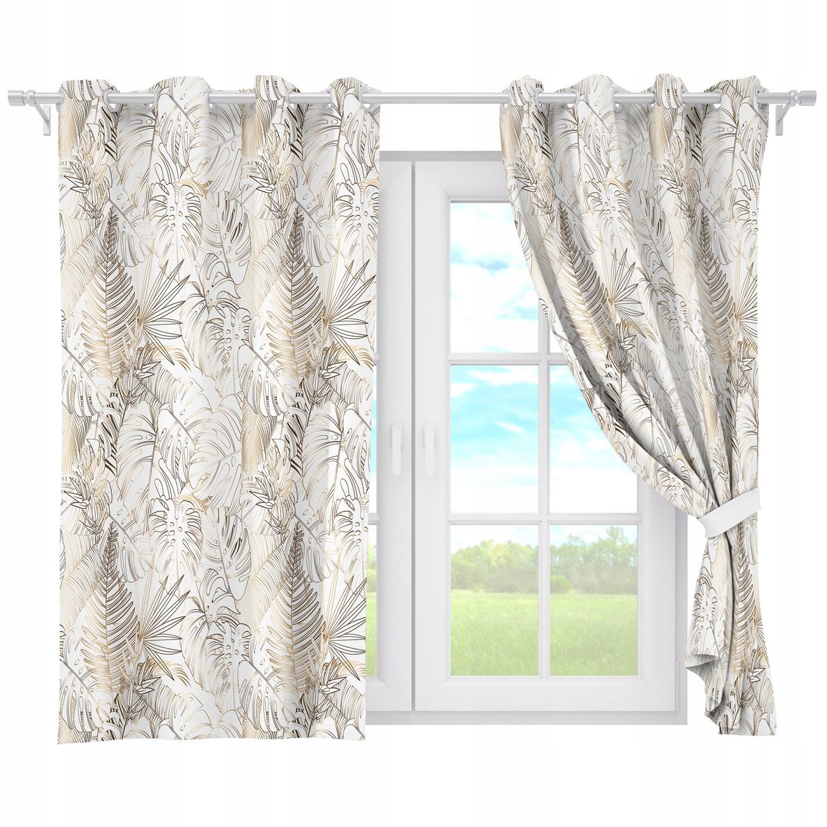 ZASŁONY GOTOWE NA PRZELOTKACH KRÓTKIE 140x160 ZASŁONA PRZELOTKI LIŚCIE 099