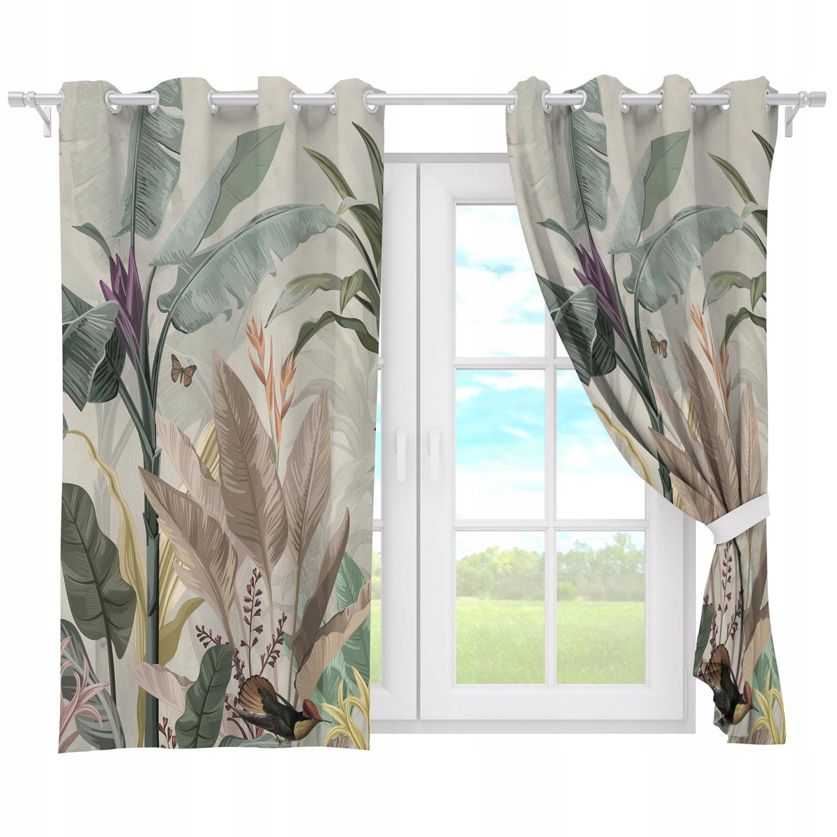 ZASŁONY GOTOWE NA PRZELOTKACH KRÓTKIE 140x160 ZASŁONA PRZELOTKI LIŚCIE 157