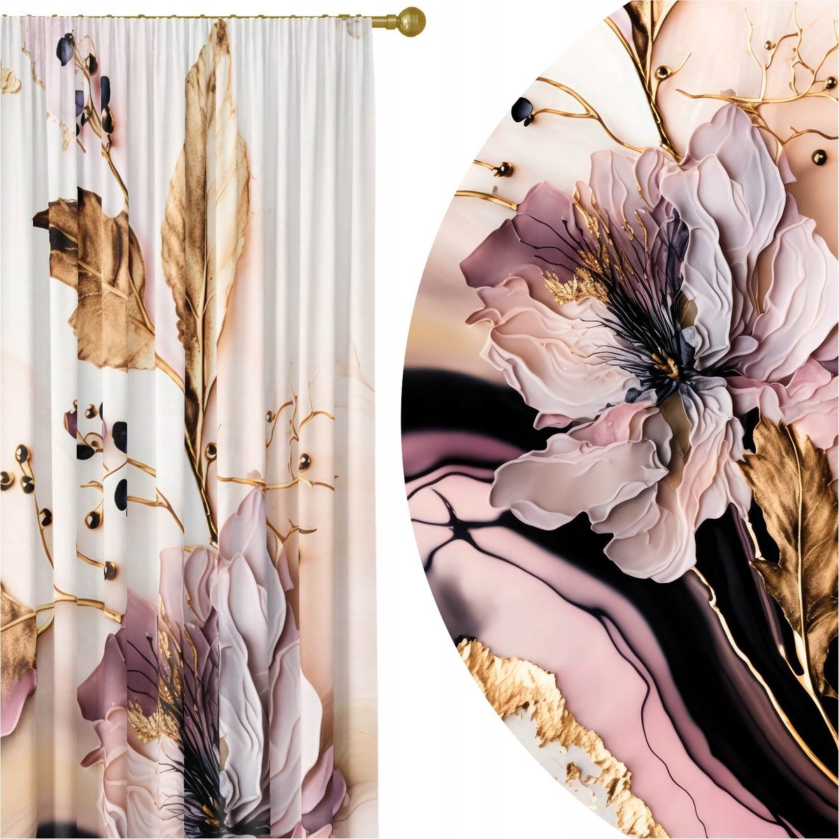 GOTOWE ZASŁONY NA ŻABKI TAŚMIE 140X240 ZASŁONA DO SALONU POKOJU KWIATY 137