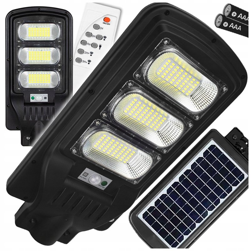 Mocna Lampa Solarna Led 1400W Uliczna Z Czujnikiem Ruchu Zmierzchu Pilotem