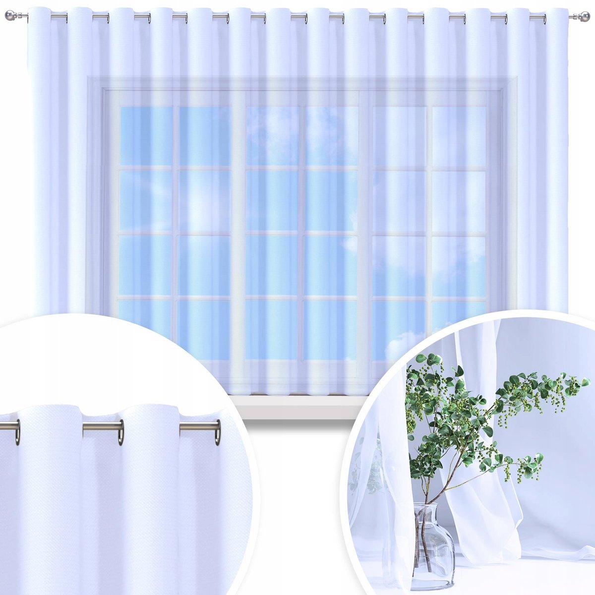FIRANA GOTOWA WOAL BIAŁA 500x160 CM ZASŁONA PRZELOTKI FIRANY NA PRZELOTKACH