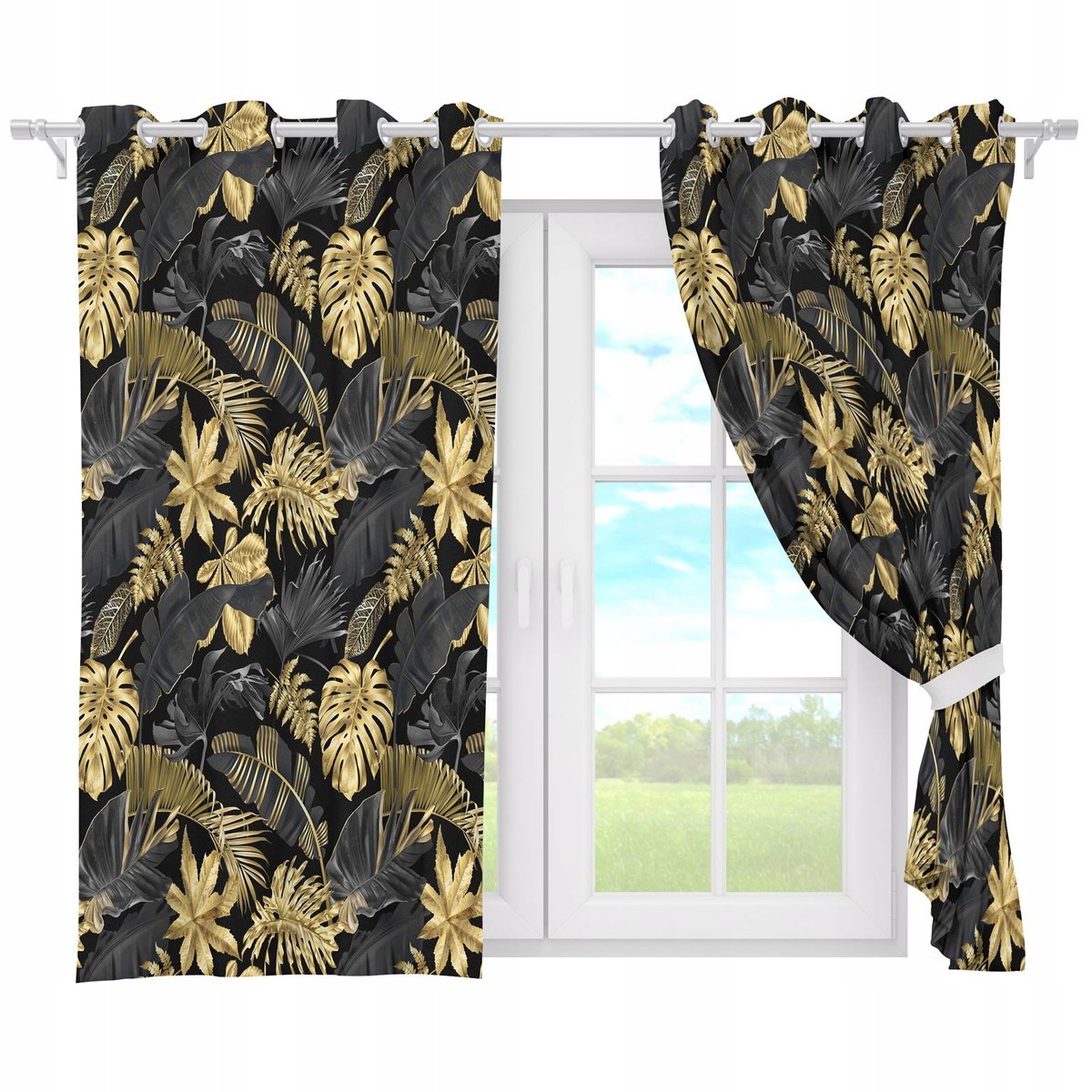 ZASŁONY GOTOWE NA PRZELOTKACH KRÓTKIE 140x160 ZASŁONA PRZELOTKI LIŚCIE 101