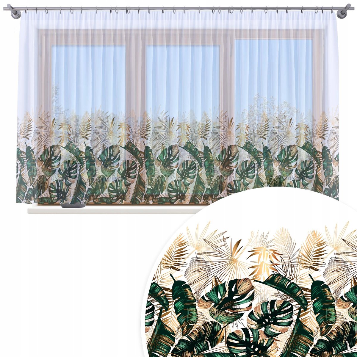 FIRANA GOTOWA WOAL 500X150 BARWIONA WZÓR NA ŻABKI TAŚMIE FIRANY 050